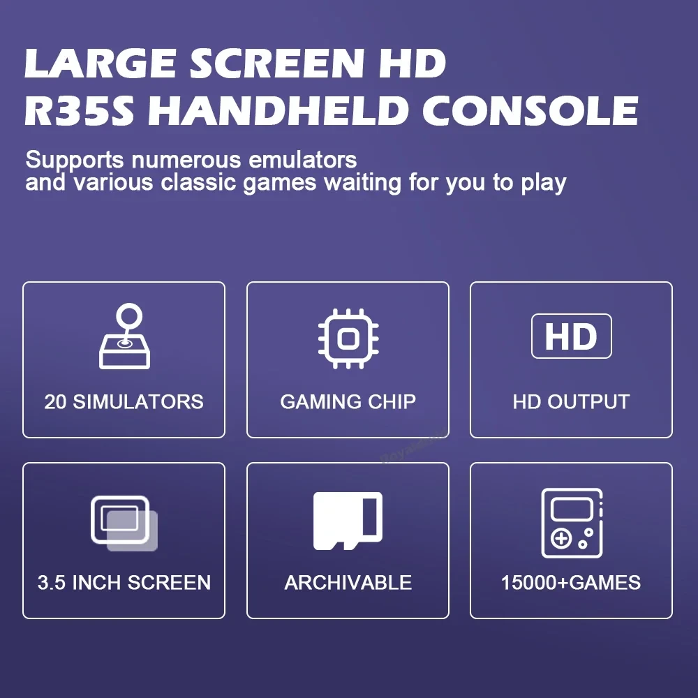 colorful screen display on R35s Retro Handheld